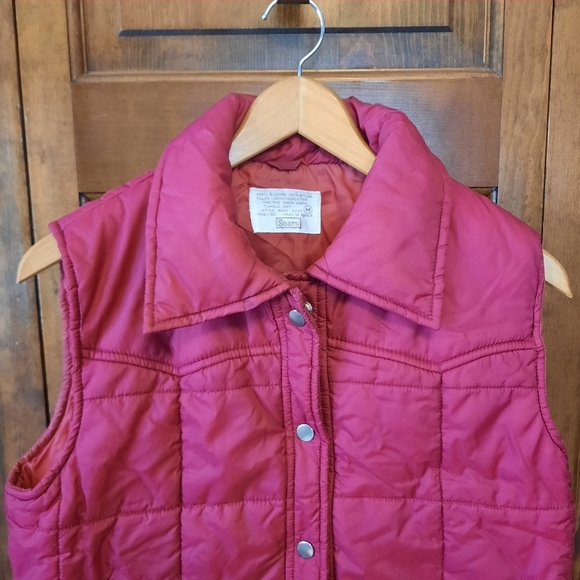 Vintage Sears red burgundy snap closure western quilted puffer vest size medium - Picture 2 of 12